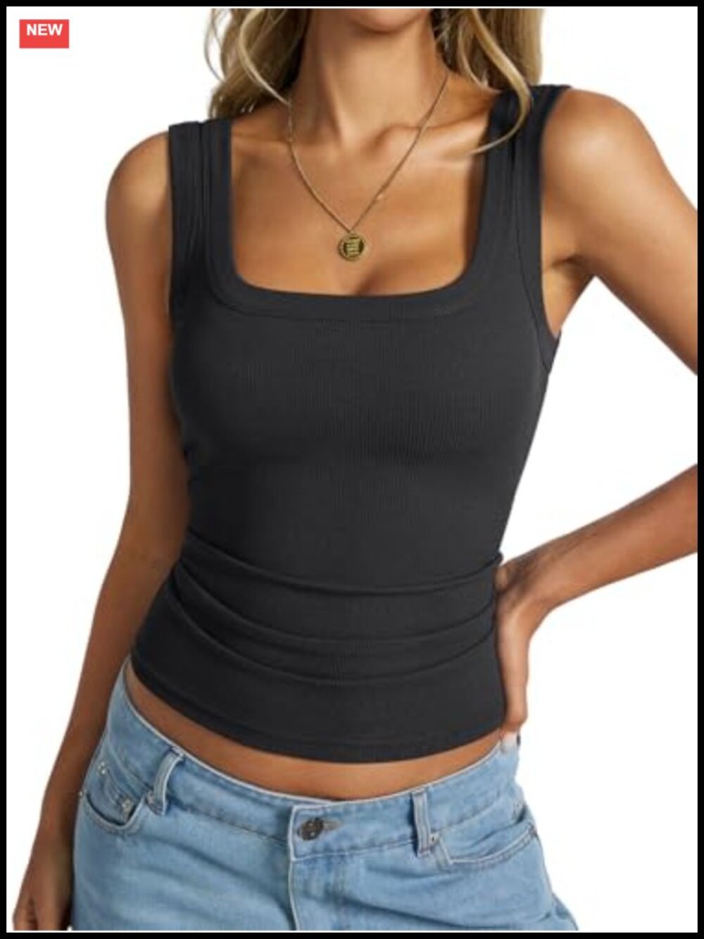 Women's Ribbed Square Neck Tank Top Backless Cotton Stretch Sleeveless